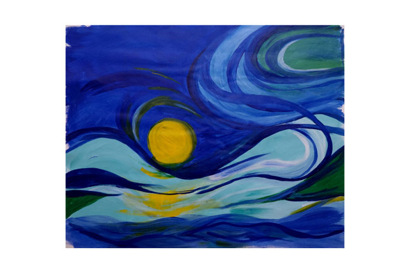 Sun and waves (ART_9064_76715) - Handpainted Art Painting - 36in X 30in