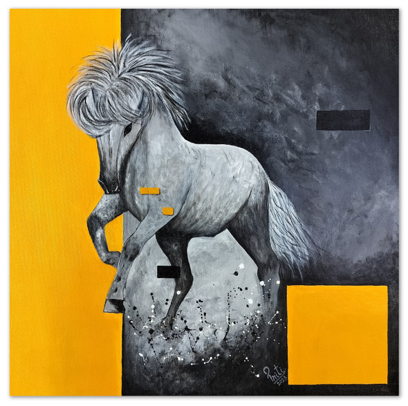 Alone In The Stormy Night (ART_7383_76809) - Handpainted Art Painting - 24in X 24in