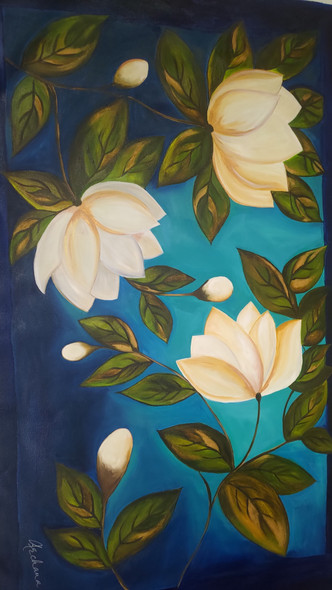 White flowers (ART_8990_76818) - Handpainted Art Painting - 48in X 24in