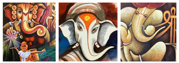 GANESHA PAINTINGS (ART_3319_64470) - Handpainted Art Painting - 72in X 24in