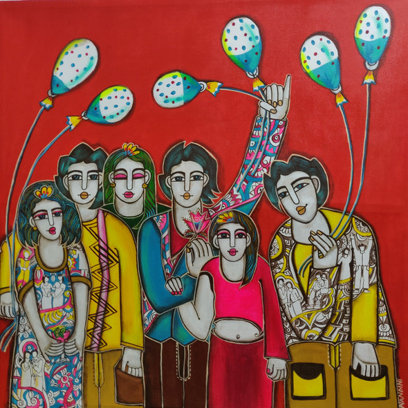 Party Time [NAD 1] (ART_5103_76879) - Handpainted Art Painting - 48in X 48in