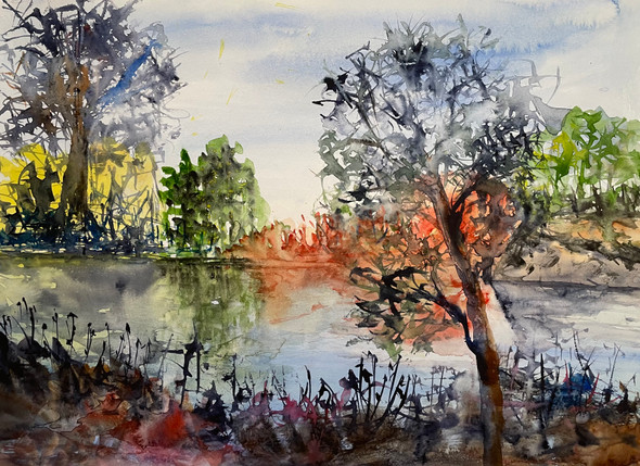 Around A Pond (PRT_8841_76877) - Canvas Art Print - 18in X 13in