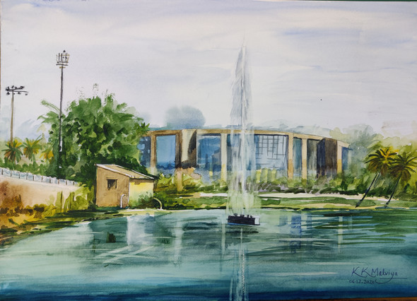 FOUNTAIN (ART_611_76851) - Handpainted Art Painting - 16in X 12in