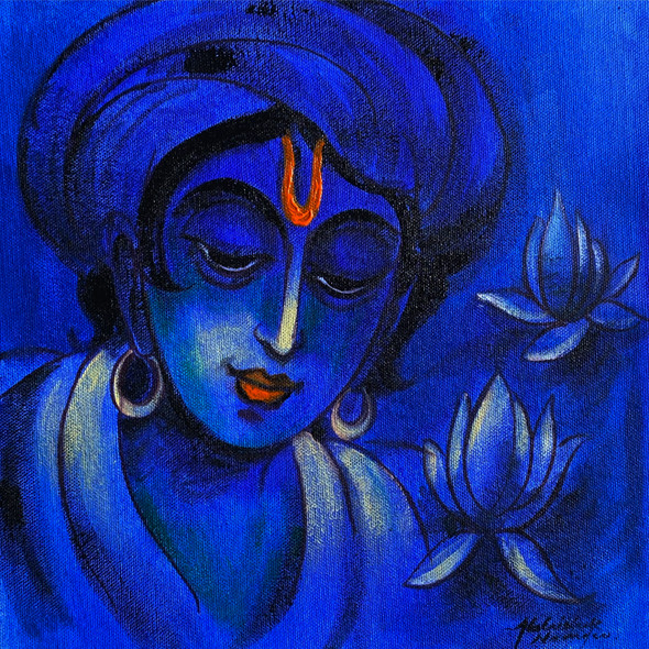 Krishna (ART_3512_76898) - Handpainted Art Painting - 11 in X 11in