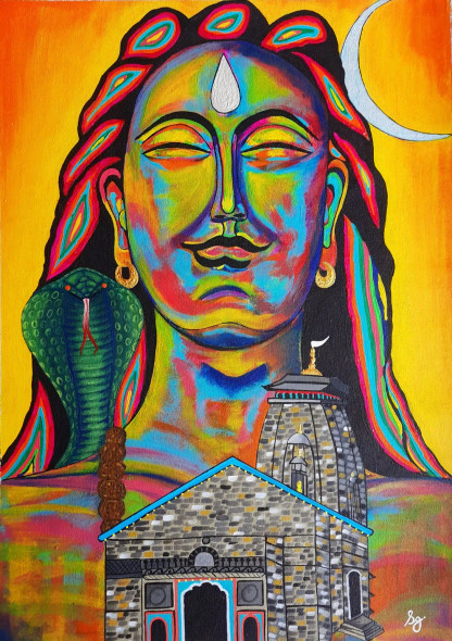 Adiyogi: The Shiva Painting (ART_8835_74132) - Handpainted Art Painting - 16in X 22in