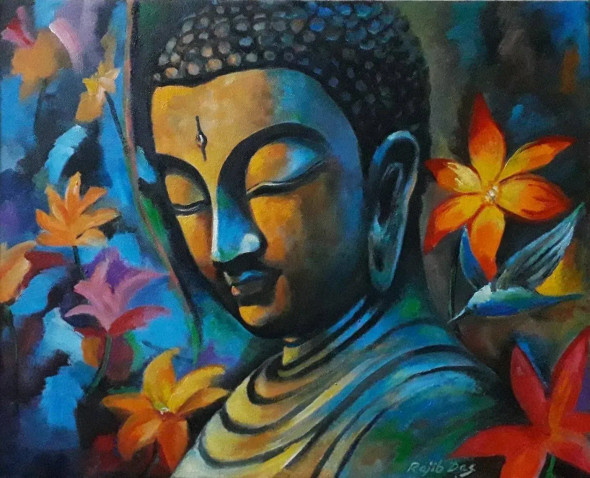 Buddha Painting (ART-4209-100081) - Handpainted Art Painting - 16in X 20in