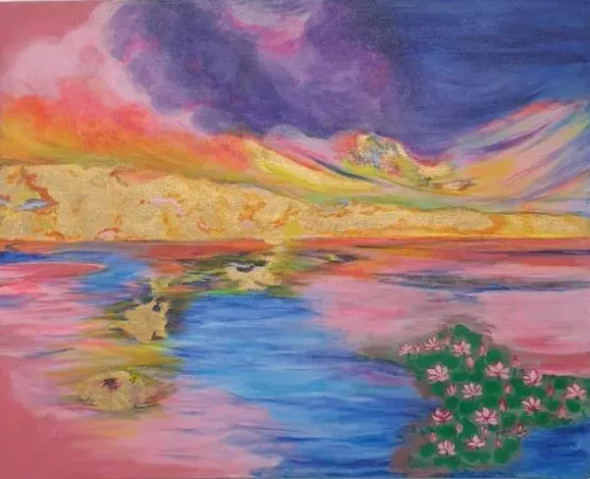 Creeking Gold (ART-1841-100095) - Handpainted Art Painting - 30 in X 24in
