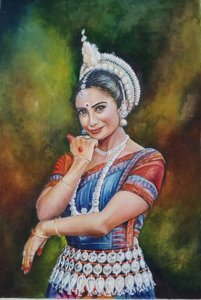 Odissi Grace (ART-2393-100161) - Handpainted Art Painting - 14 in X 20in