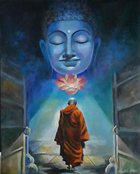 Buddha Painting 2 (ART-4209-100148) - Handpainted Art Painting - 16 in X 20in