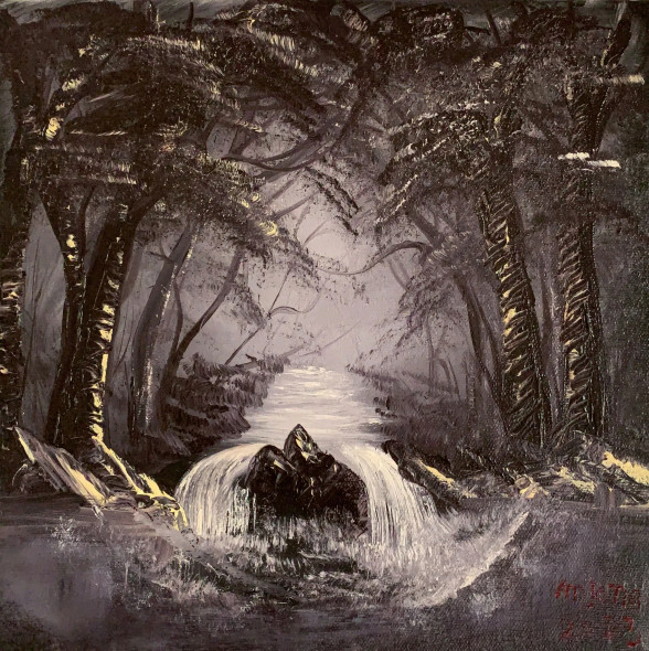 Waterfall In Forest (PRT-8067-100235) - Canvas Art Print - 18in X 18in