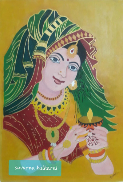 Indian  Lady (ART-15048-100305) - Handpainted Art Painting - 18 in X 24in