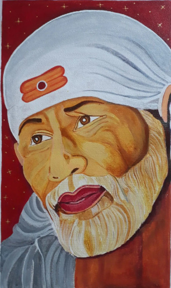 Shri Sai Baba (ART-15048-100299) - Handpainted Art Painting - 10 in X 18in