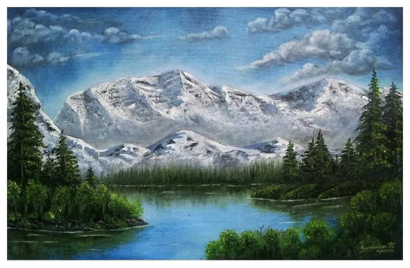 Mountain Lake - Oil Painting (ART-15051-100308) - Handpainted Art Painting - 38 in X 25in