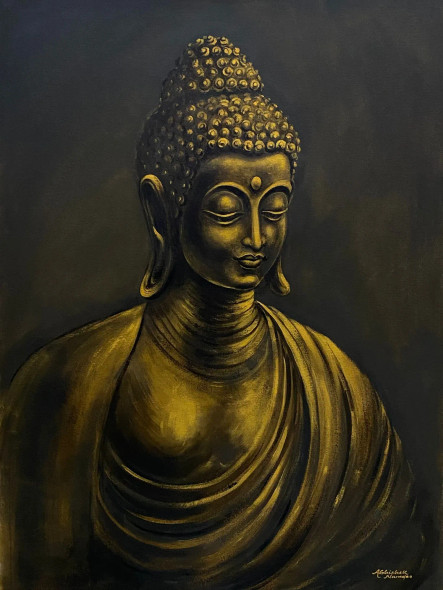 Buddha (ART-3512-100310) - Handpainted Art Painting - 23in X 31in