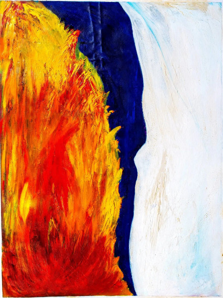 Inferno And Iceberg (ART-8031-100315) - Handpainted Art Painting - 29 in X 36in