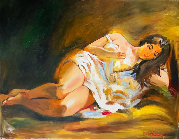 Lady (ART-7153-100343) - Handpainted Art Painting - 30in X 24in