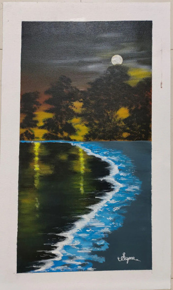 Sunset And Beach Handmade Acrylic Painting (ART-8891-100337) - Handpainted Art Painting - 14 in X 26in