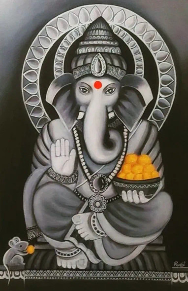 Ganesha (ART-8564-100349) - Handpainted Art Painting - 30in X 20in