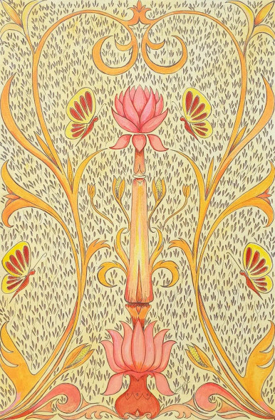 Lotus And Butterflies (ART-464-100365) - Handpainted Art Painting - 12 in X 19in