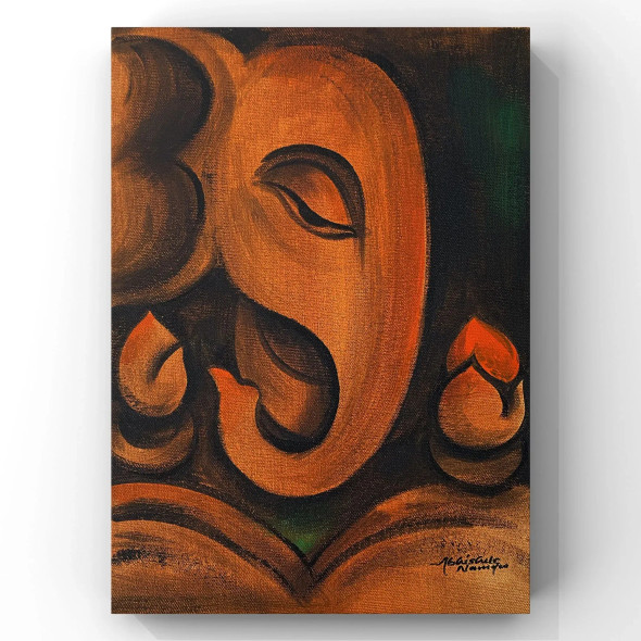 Ganesha (ART-3512-100364) - Handpainted Art Painting - 10in X 11in