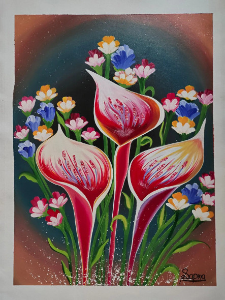 Beautiful Painting Of Tulips, Handmade Acrylic Painting (ART-8891-100356) - Handpainted Art Painting - 22 in X 30in