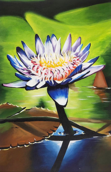 Lotus (ART-329-100388) - Handpainted Art Painting - 16 in X 24in