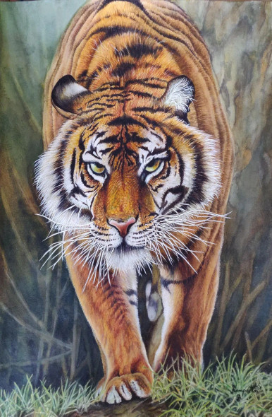 Sher Khan (ART-2393-100409) - Handpainted Art Painting - 13 in X 19in