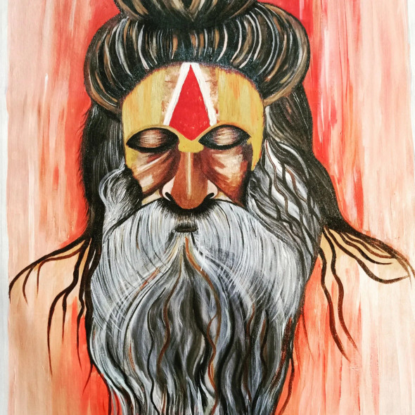 Saint (ART-15079-100413) - Handpainted Art Painting - 24 in X 36in