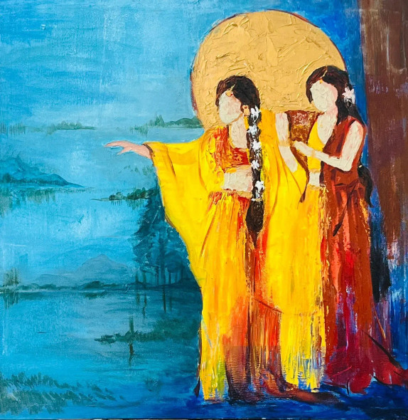 Friends (Saheliyaan) (ART-15082-100406) - Handpainted Art Painting - 24 in X 24in