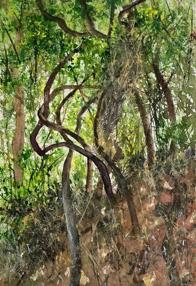 Life In A Forest (ART-8841-100499) - Handpainted Art Painting - 11 in X 15in