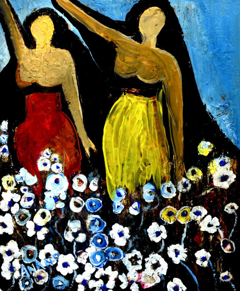 FLORAL QUEENS-4 (ART-6175-100471) - Handpainted Art Painting - 14 in X 17in