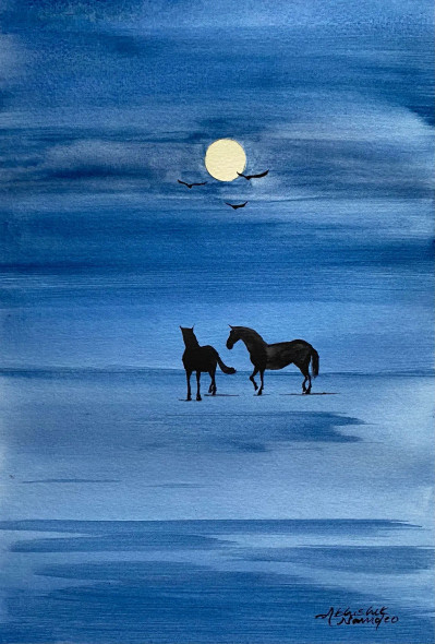 Horse Painting (ART-3512-100545) - Handpainted Art Painting - 8 in X 11in