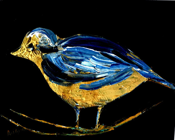 GOLDEN BIRD-1 (ART-6175-100552) - Handpainted Art Painting - 15 in X 12in