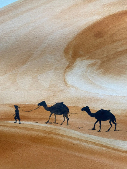 Camels (ART-3512-100544) - Handpainted Art Painting - 8in X 11in