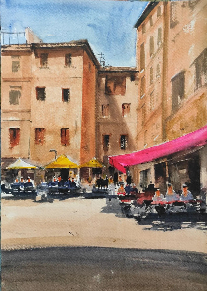 Yellow City (ART-7901-100662) - Handpainted Art Painting - 7 in X 11in