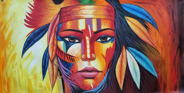 Modern Figurative Tribal Lady (ART-3319-100709) - Handpainted Art Painting - 48 in X 24in