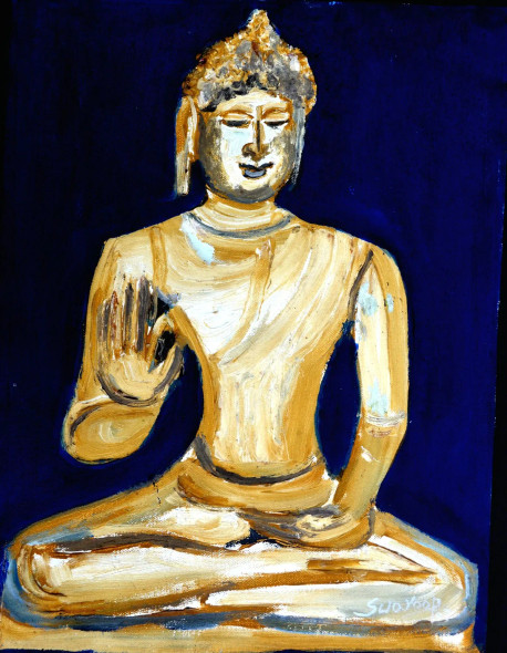 HEAD OF LORD BUDDHA-3 (ART-6175-100704) - Handpainted Art Painting - 12 in X 16in