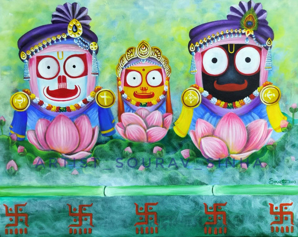 Padma 3 (Lord Jagannath) (ART-15181-100736) - Handpainted Art Painting - 30 in X 24in