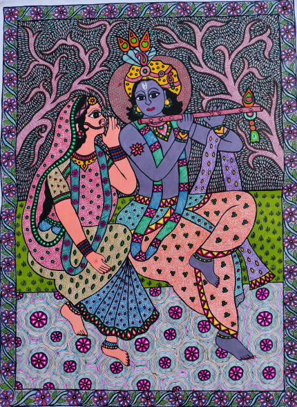 Radhe Krishna (ART-3198-100900) - Handpainted Art Painting - 22 in X 30in