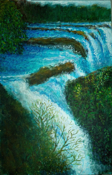 Athirappally Waterfalls (ART-15198-100903) - Handpainted Art Painting - 12in X 18in