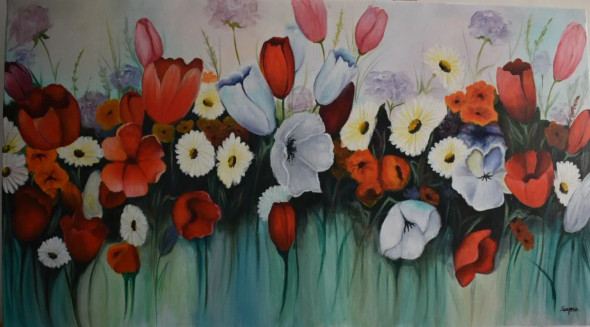 Floral (ART-6955-100866) - Handpainted Art Painting - 36 in X 20in