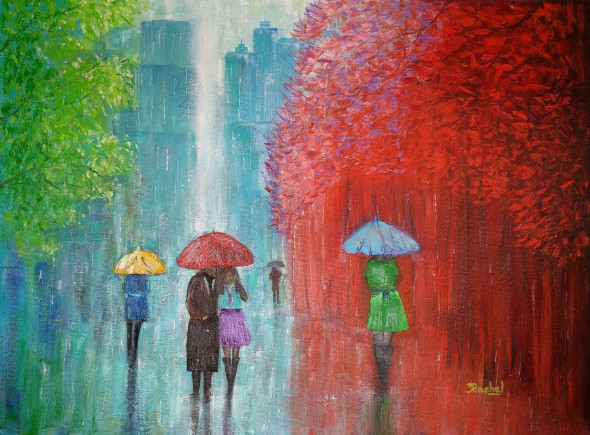 The Drizzle (ART-5042-100974) - Handpainted Art Painting - 24in X 18in
