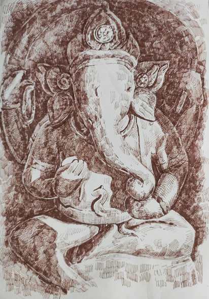 Ganpati Bappa (ART-7901-101049) - Handpainted Art Painting - 8 in X 12in