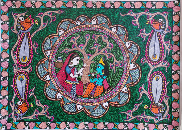 Radhe Krishna (ART-3198-101158) - Handpainted Art Painting - 30 in X 22in