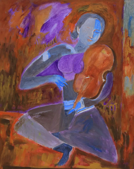 Violin Player (2021) (ART-15243-101193) - Handpainted Art Painting - 24 in X 30in