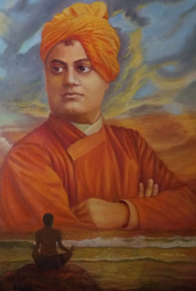 Swami Vivekananda: Vedanta Philosopher (ART-15227-101246) - Handpainted Art Painting - 36 in X 24in