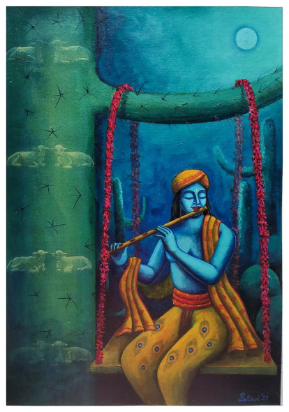 Govind (ART-8814-101256) - Handpainted Art Painting - 14 in X 20in