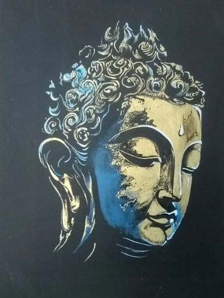 Lord Budha Artwork With Gold And Black (ART-8823-101329) - Handpainted Art Painting - 11 in X 16in