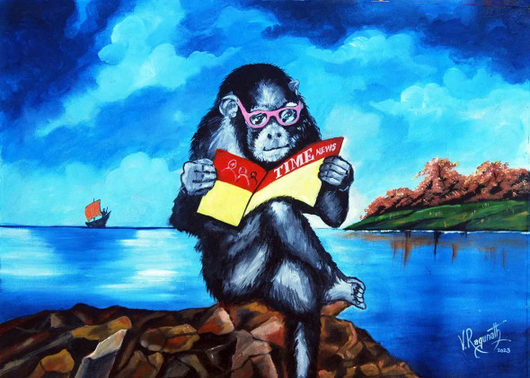 HUMANS HAVE GONE DIGITAL (ART-1223-101341) - Handpainted Art Painting - 19 in X 14in
