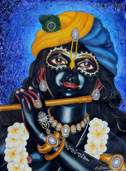 Govinda (ART-15187-101336) - Handpainted Art Painting - 18 in X 24in